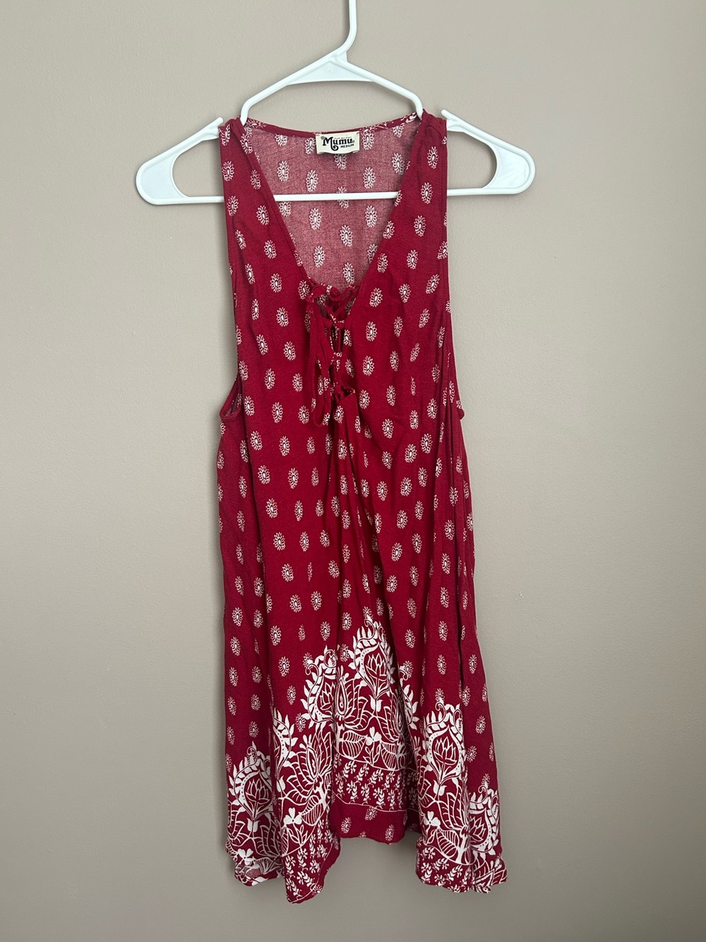 Show Me Your MuMu Red Paisley Lace-Up Tank Dress